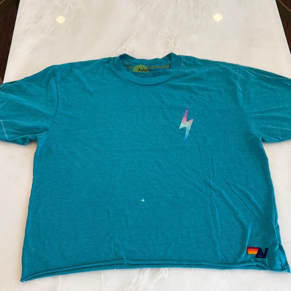 Aviator Nation Blue Short Sleeve Tee Vibrant Casual Essential